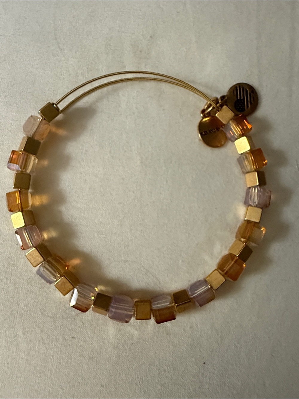Gold-Tone Beaded Bracelet with Amber and Lavender Glass Beads